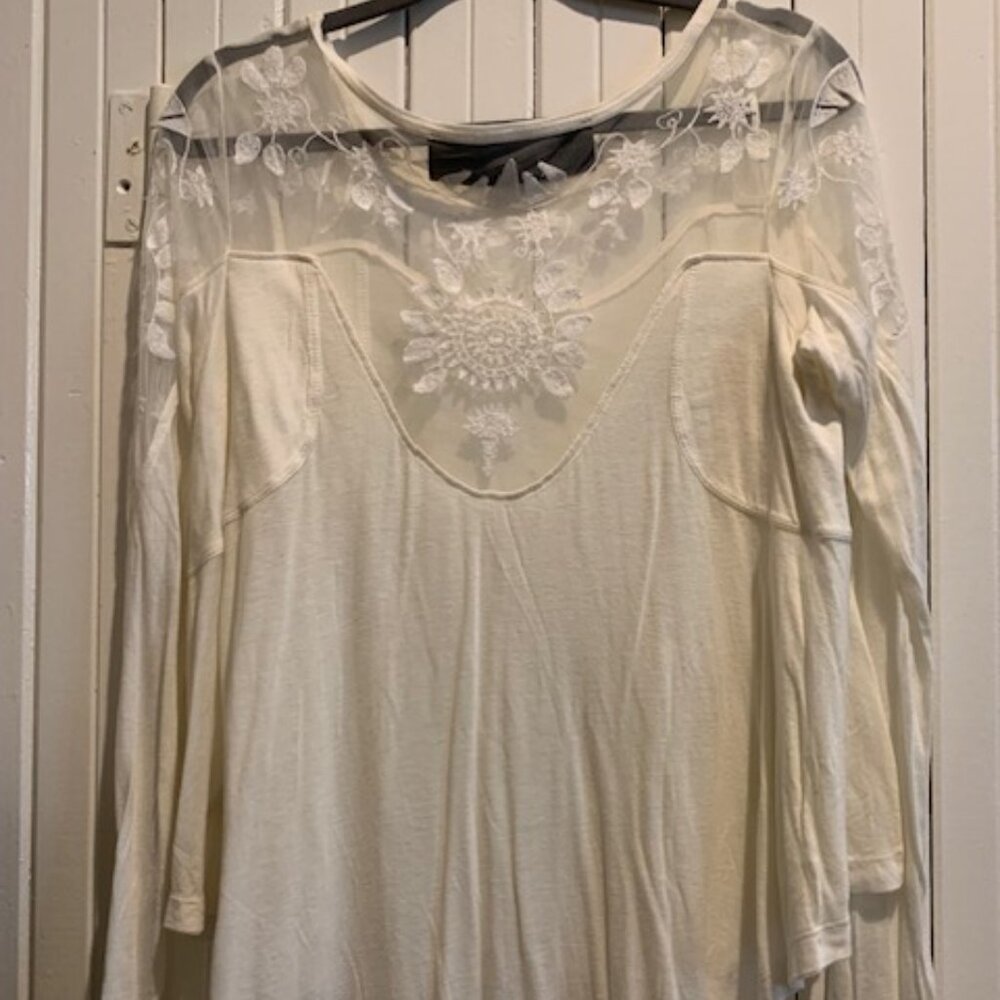 New Romantic white long sleeve blouse with lace yoke